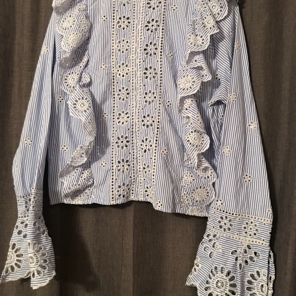 New Cotton Striped Blue Rear Zipper Top. - Picture 4 of 6